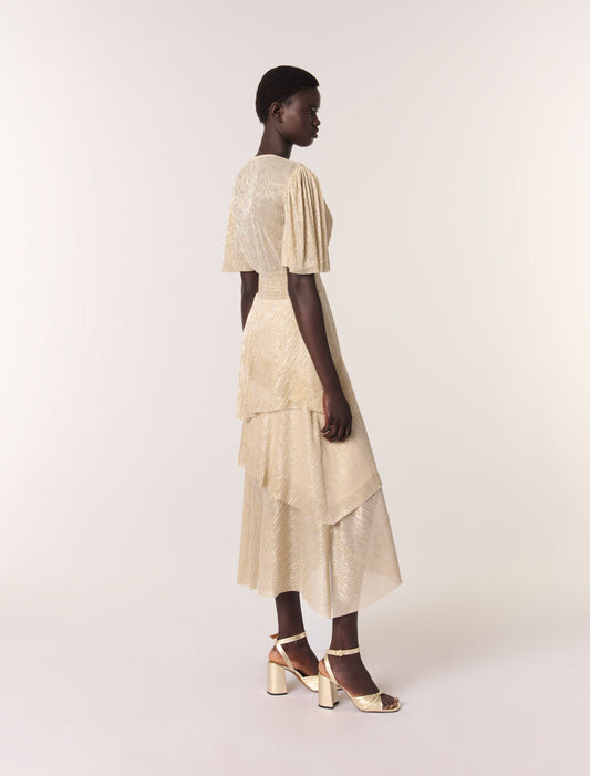 gold silver-Metallic ruffled dress