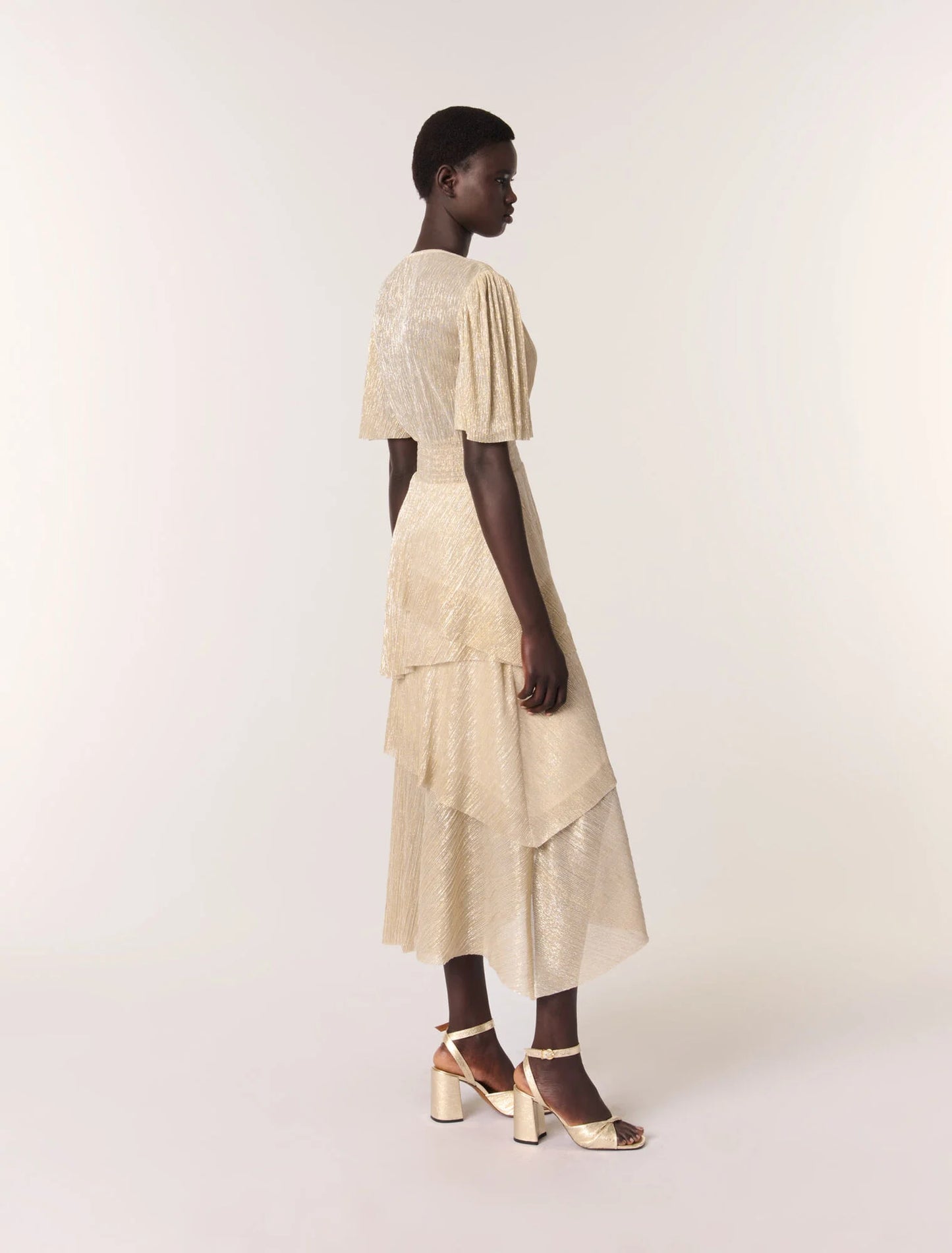 Gold Silver-Metallic ruffled dress