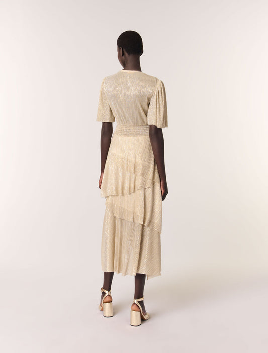 gold silver-Metallic ruffled dress