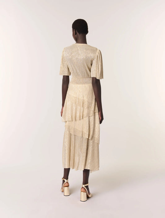 Gold Silver-Metallic ruffled dress