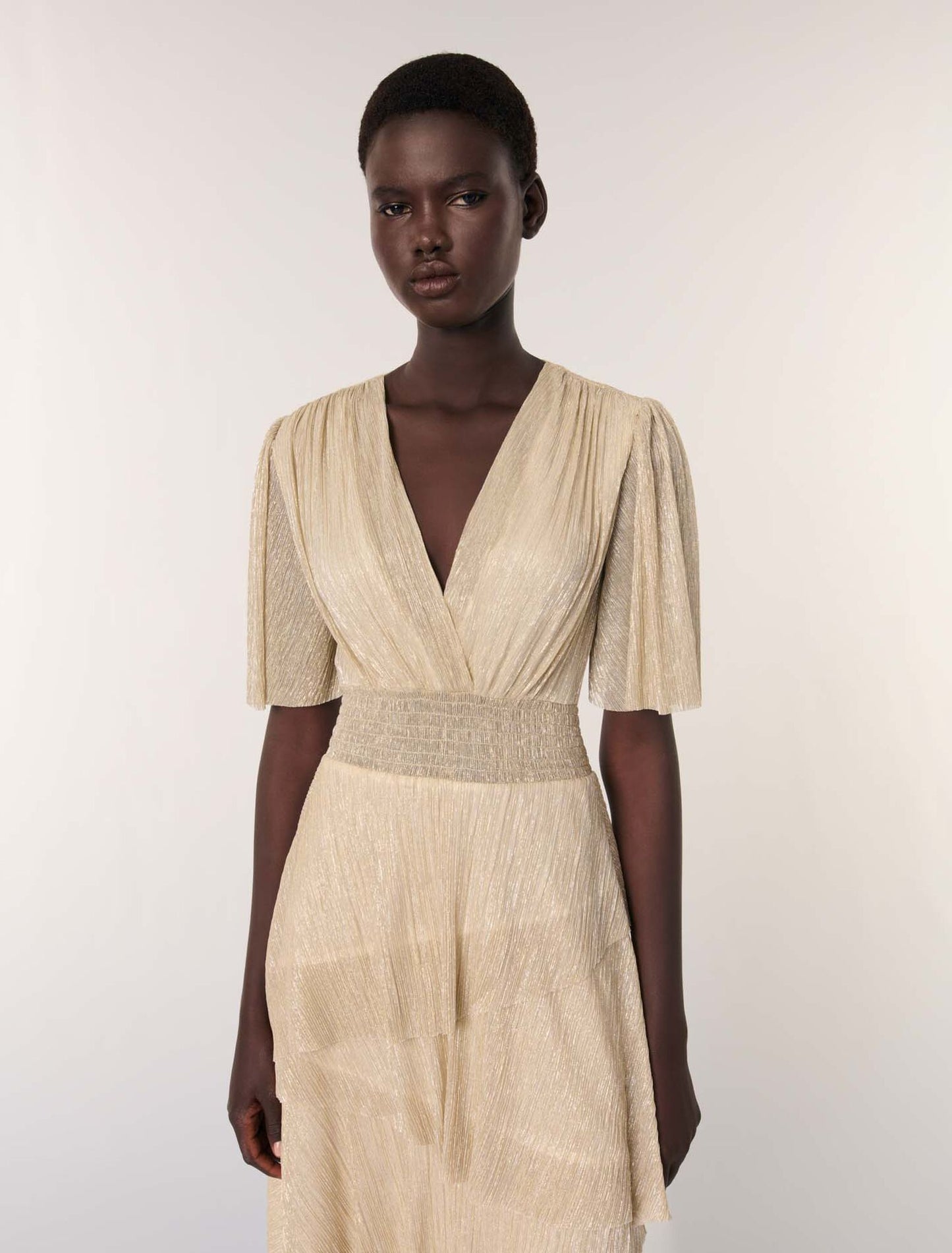 gold silver-Metallic ruffled dress