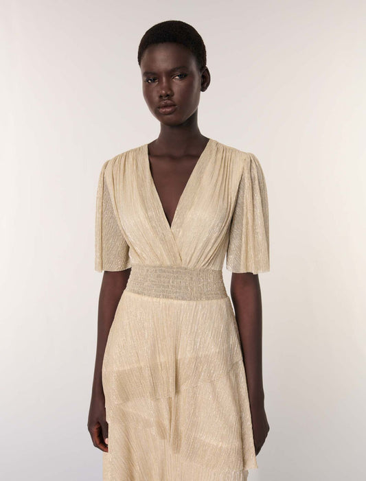 gold silver-Metallic ruffled dress