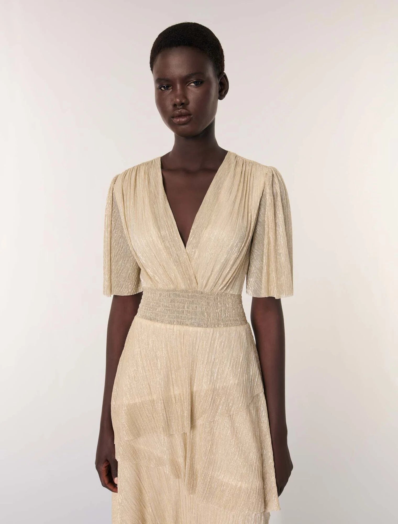 Gold Silver-Metallic ruffled dress