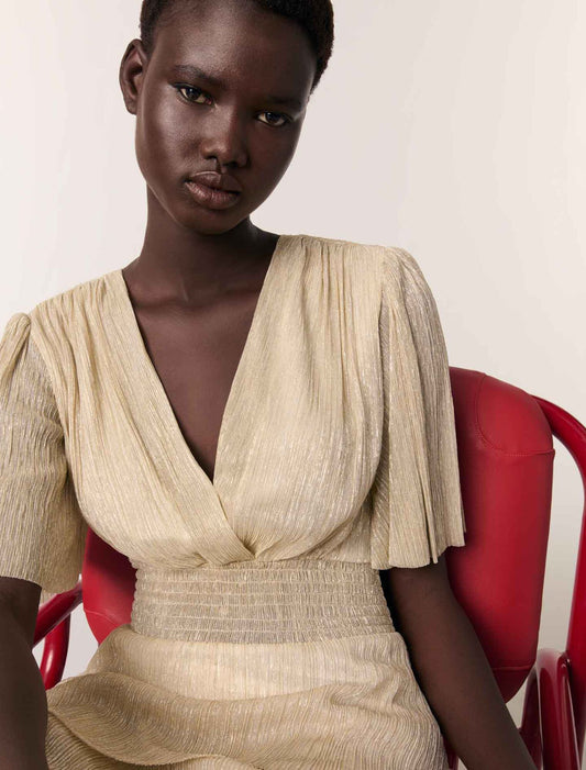 gold silver-Metallic ruffled dress