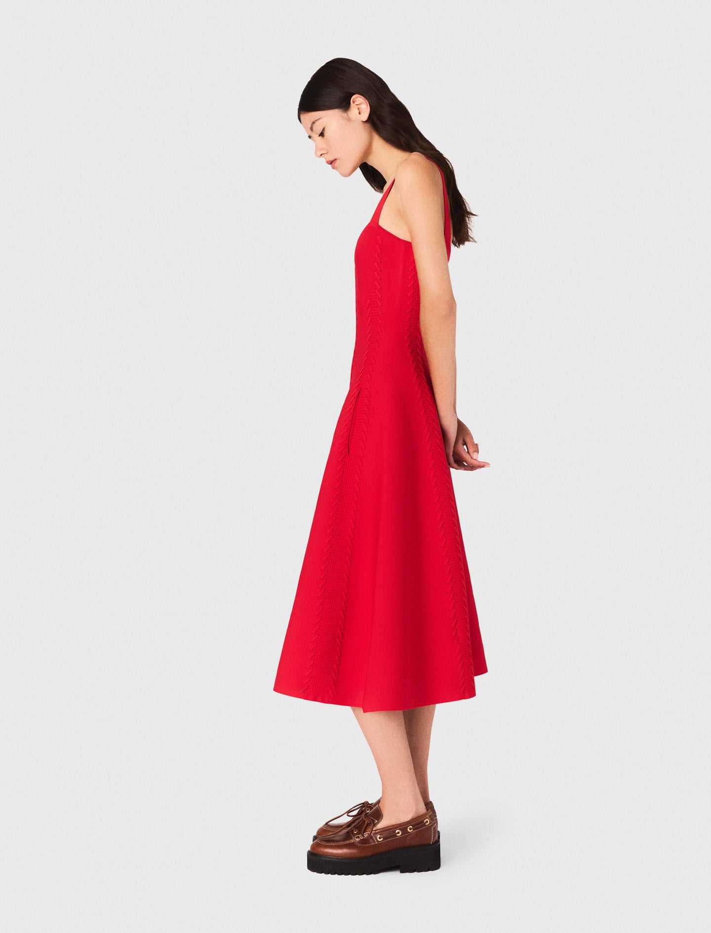 Long babydoll knit dress Red