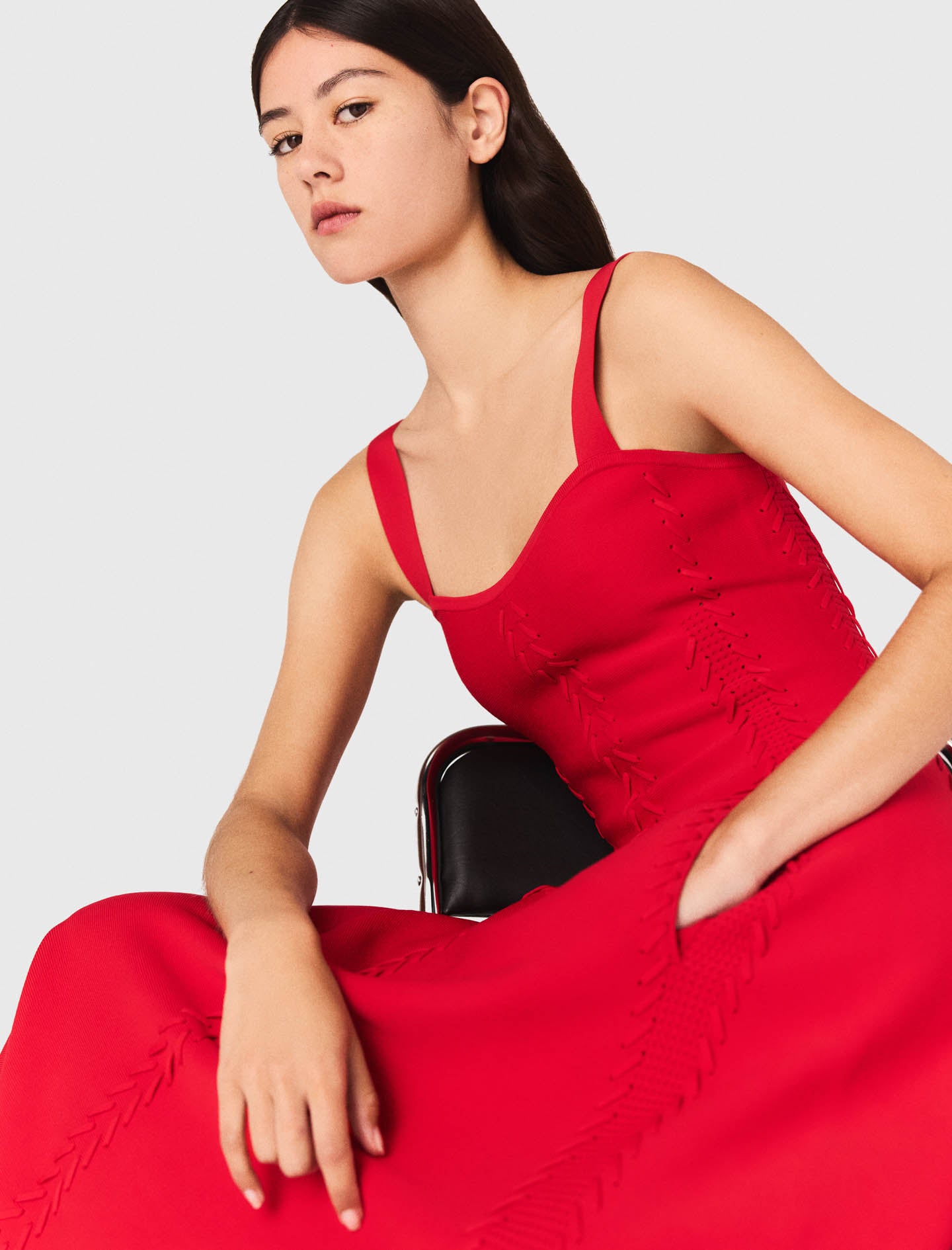 Long babydoll knit dress Red