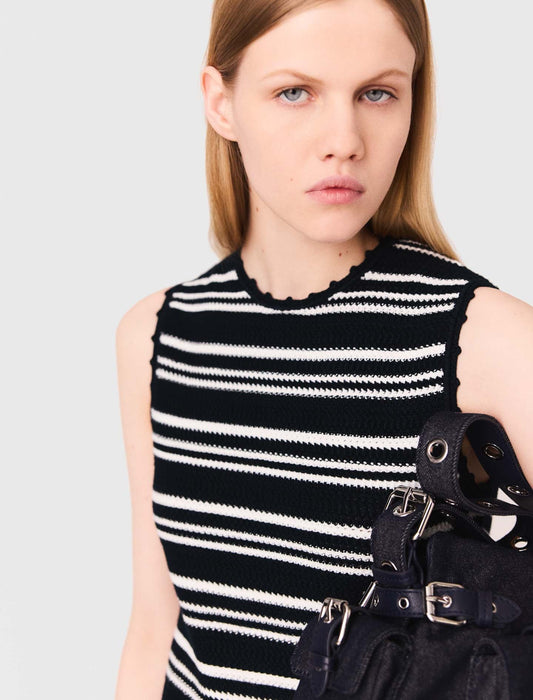 short crochet dress navy white