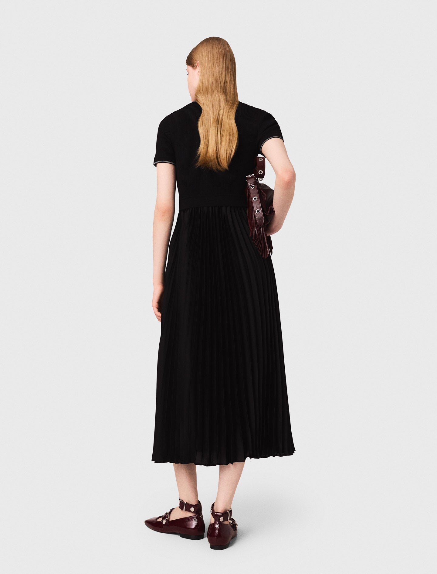 Pleated maxi dress with polo collar