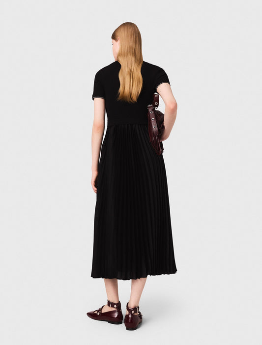Pleated maxi dress with polo collar