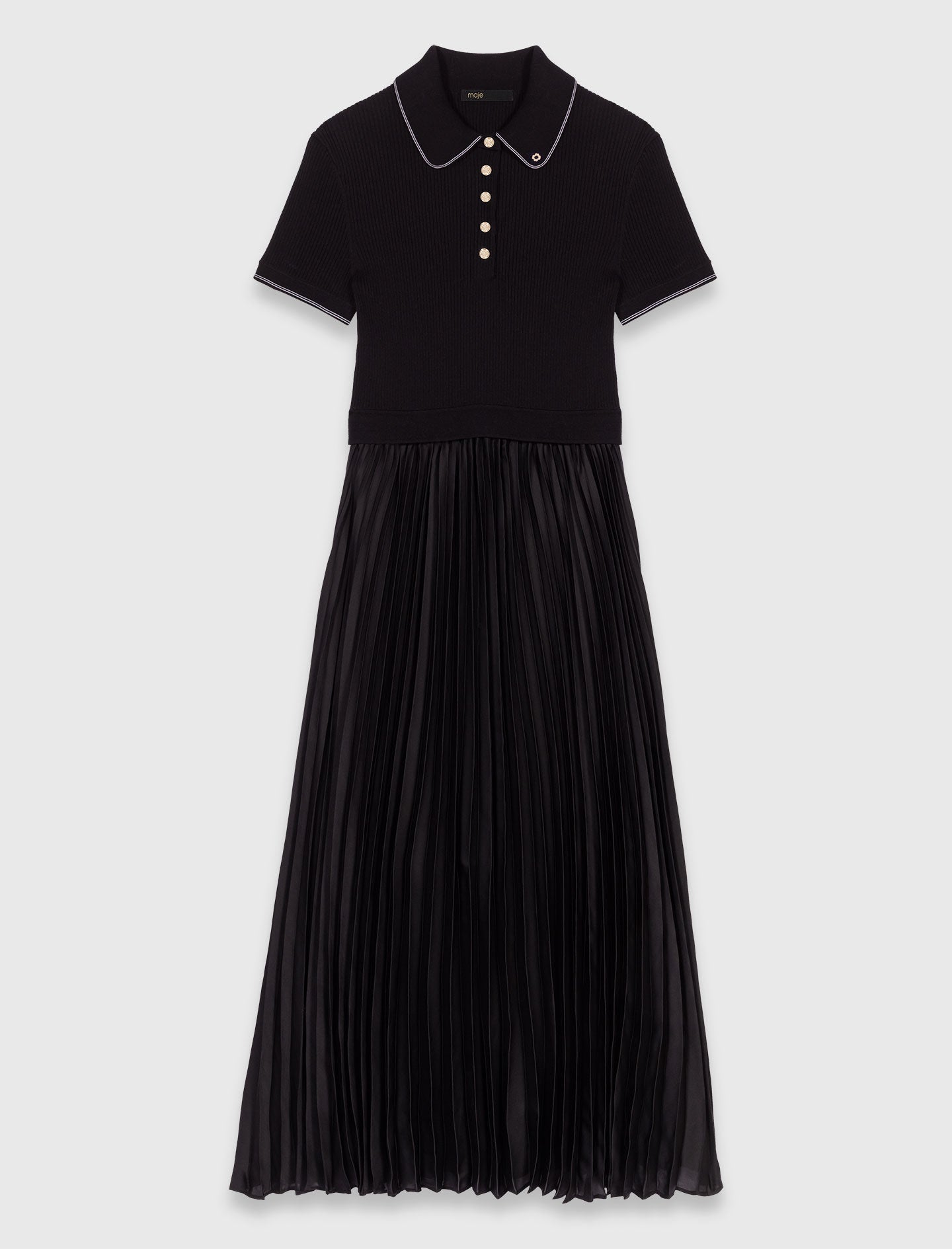 Pleated maxi dress with polo collar