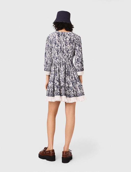 Printed pleated dress Blue Fruits Print