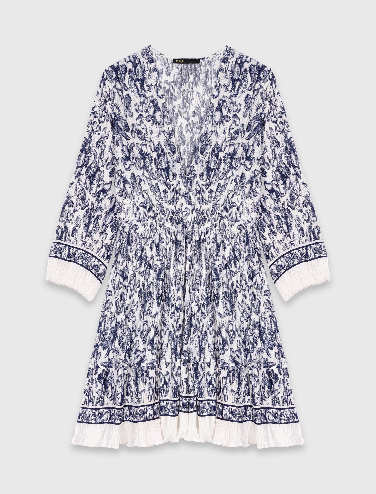 Printed pleated dress Blue Fruits Print