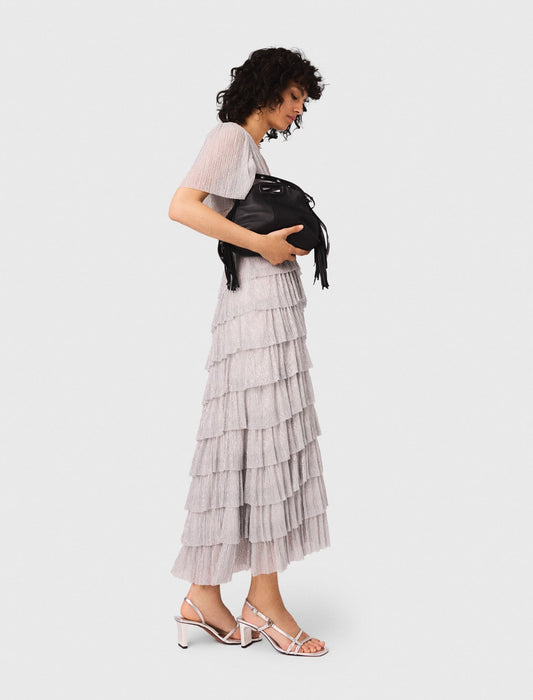 Metallic ruffled midi dress