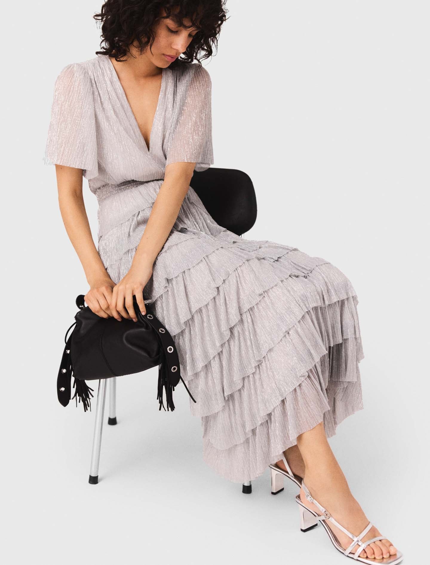 Metallic ruffled midi dress