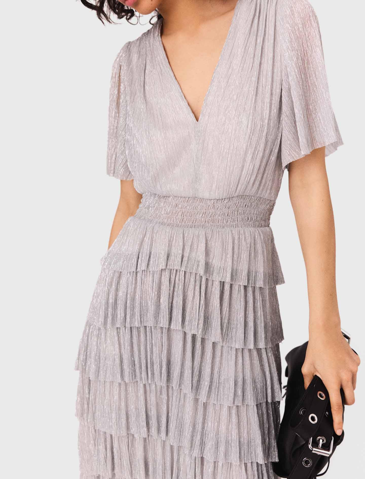 Metallic ruffled midi dress