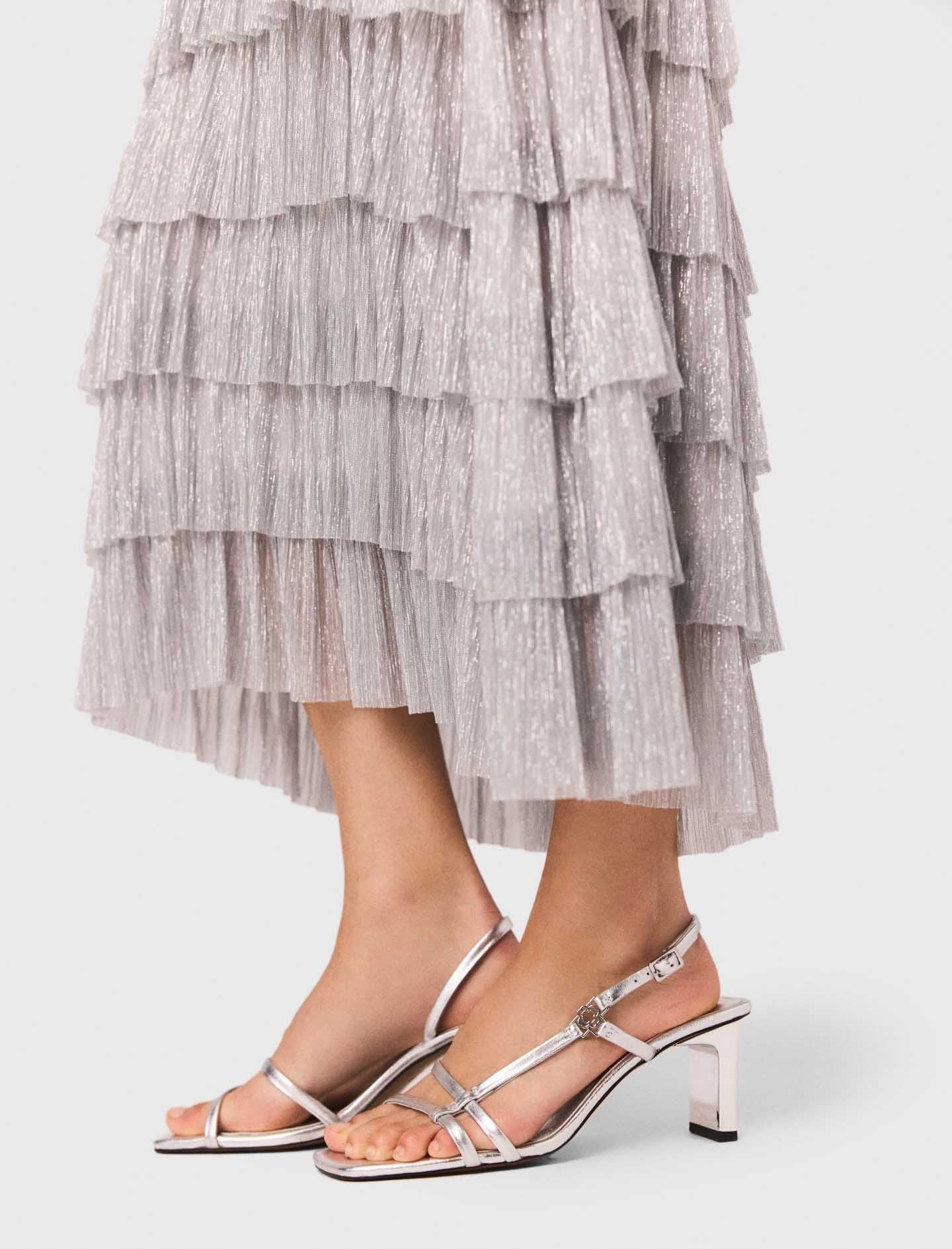 Metallic ruffled midi dress