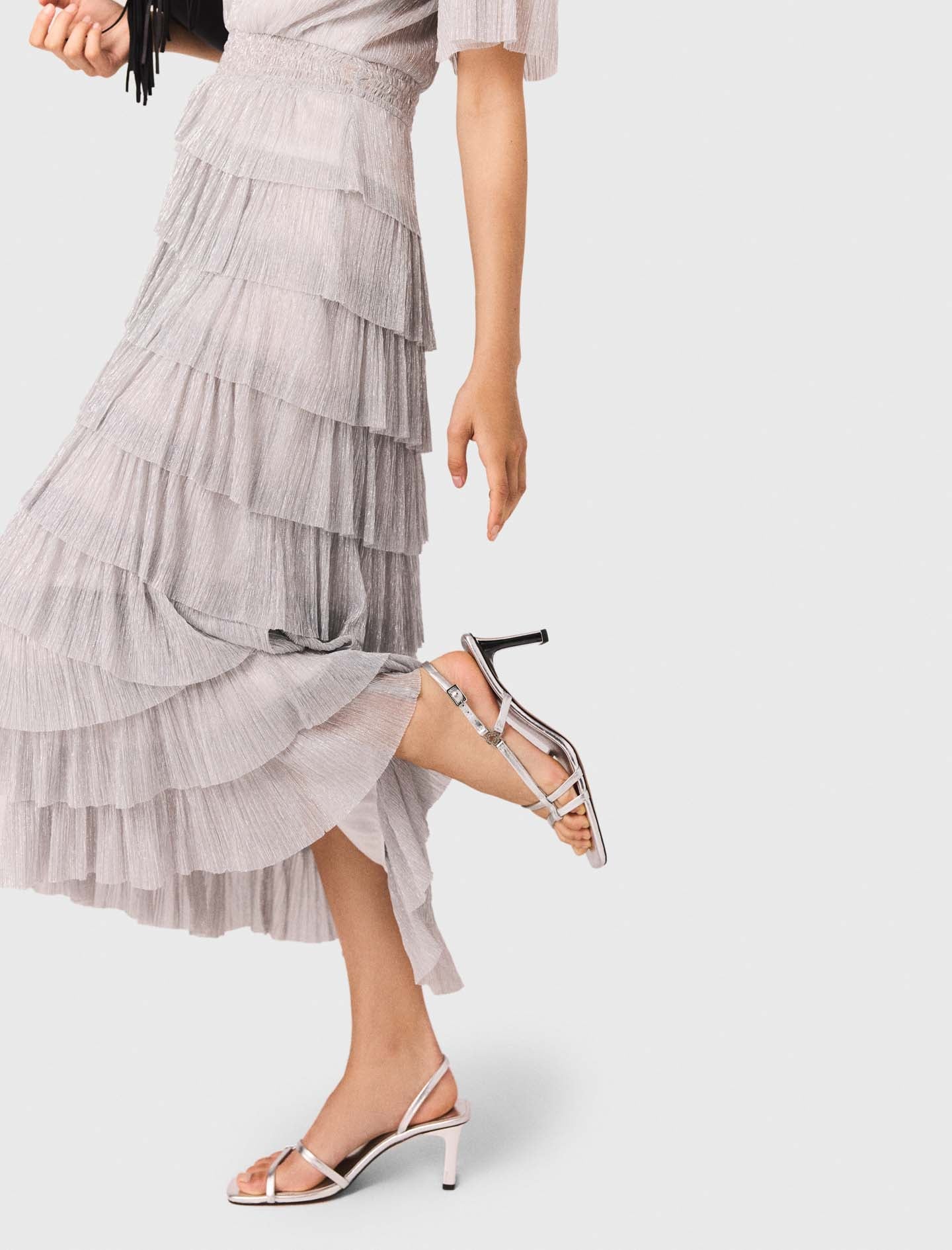 Metallic ruffled midi dress