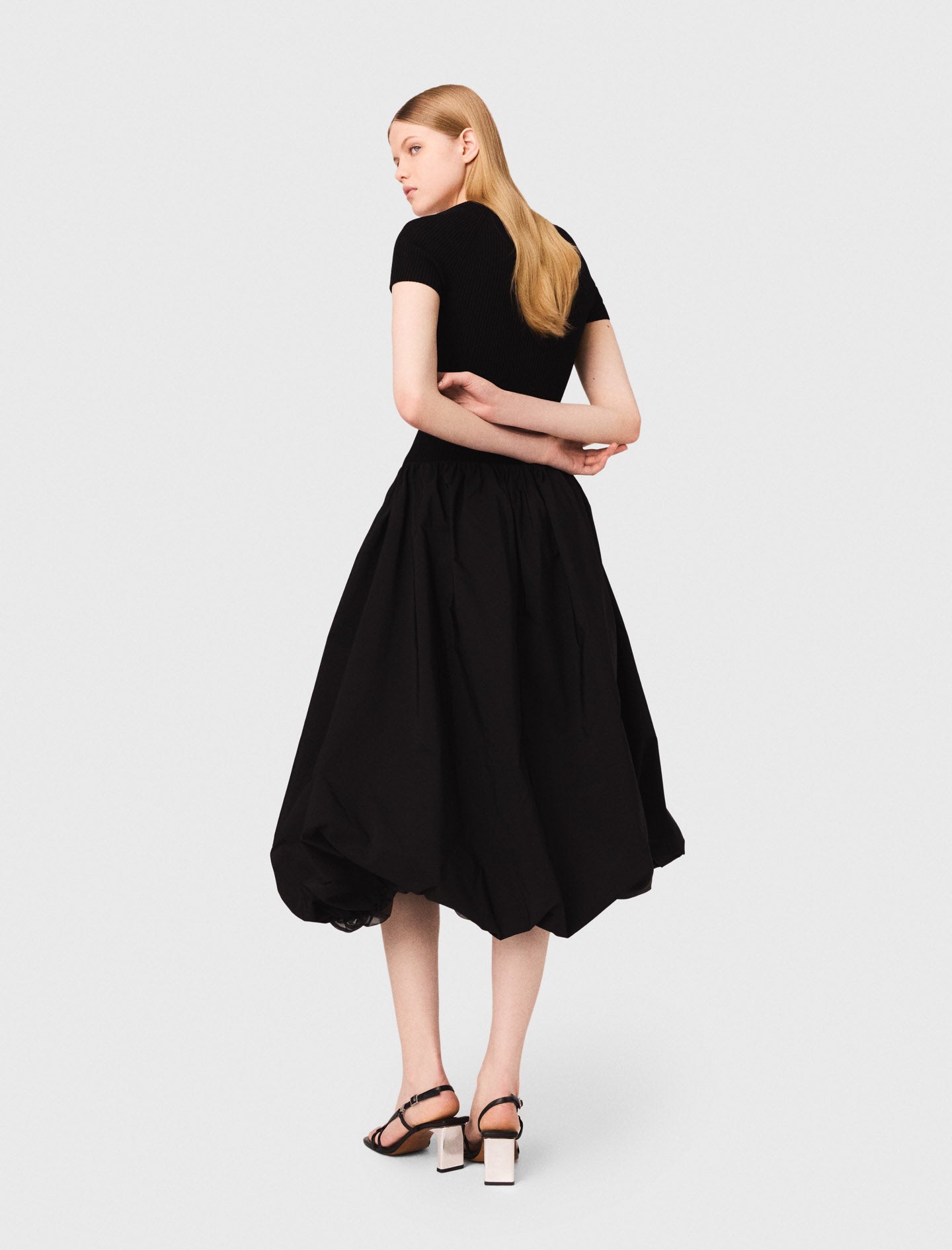 Long mesh and taffeta dress