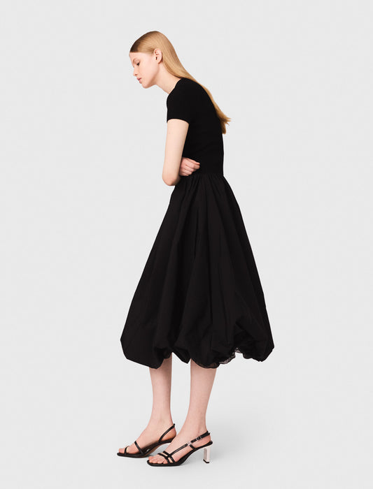 Long mesh and taffeta dress