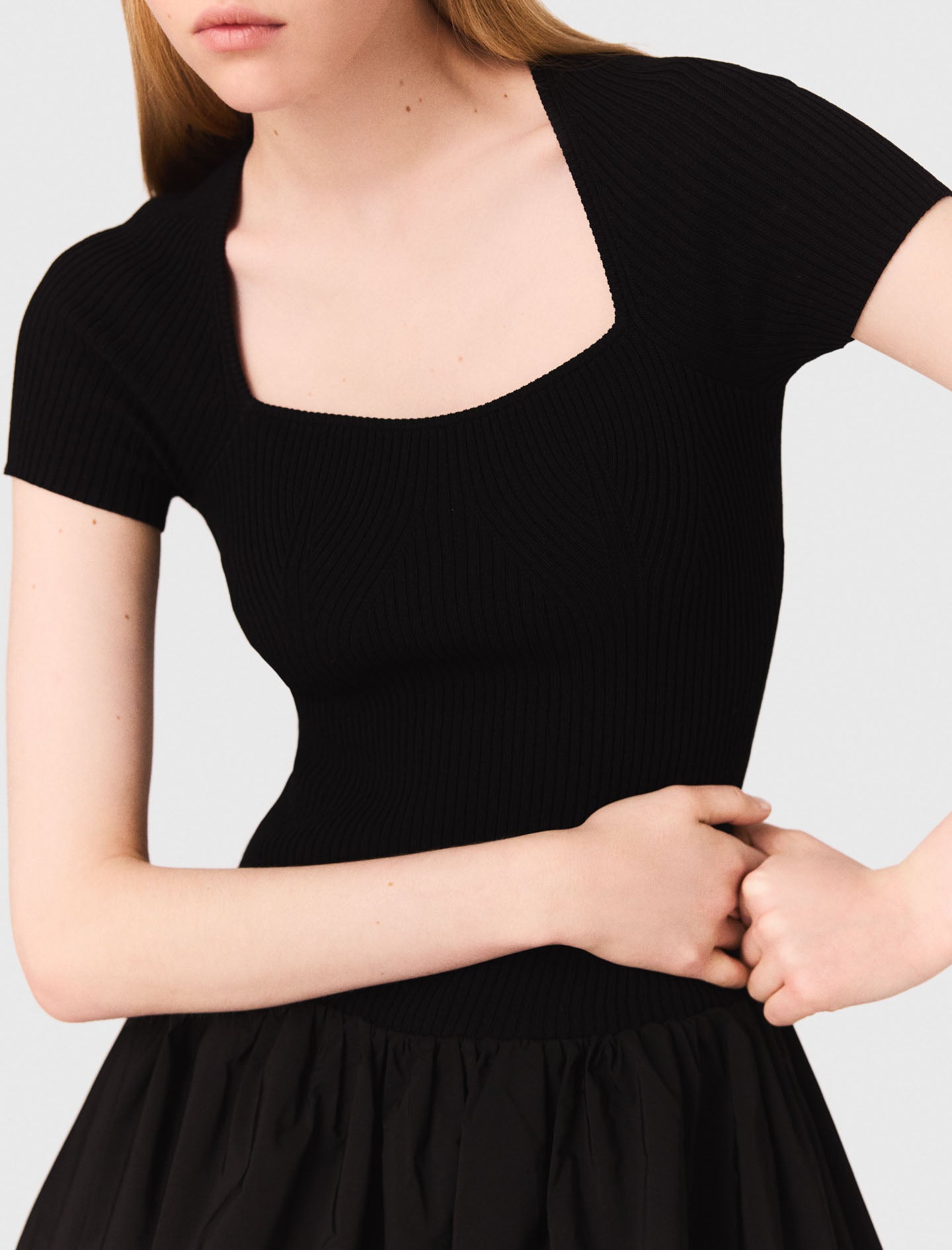 Long mesh and taffeta dress