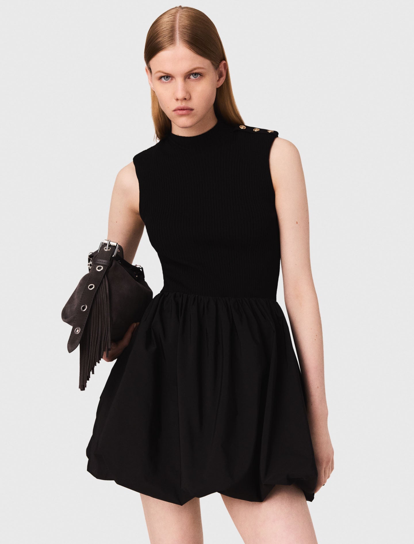 Short mesh and taffeta dress