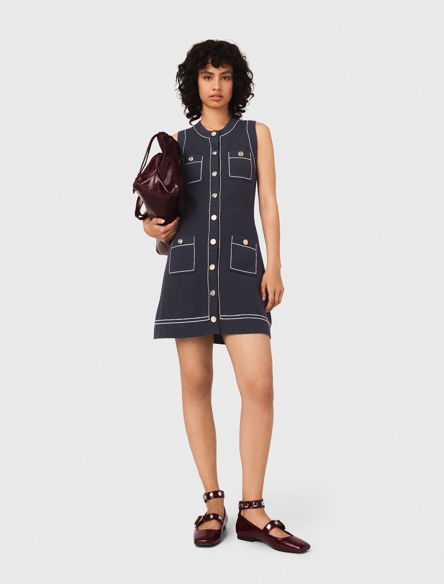 Straight dress in stitched knit