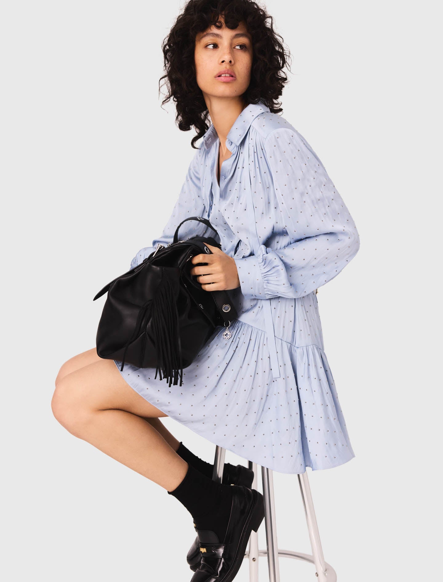 Studded flowing shirt dress