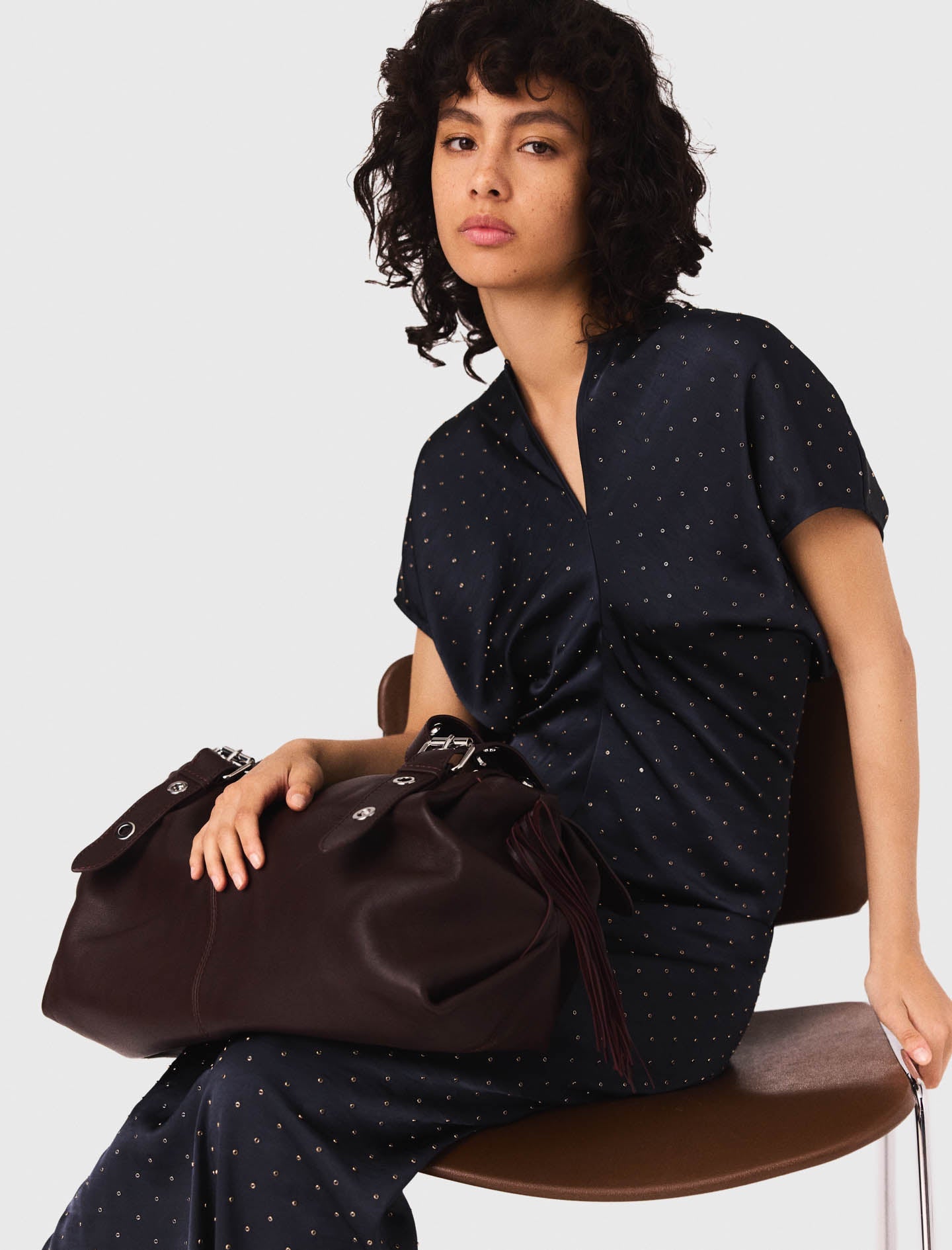 Studded satin maxi dress