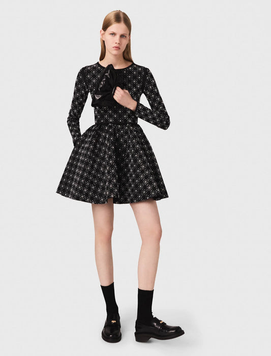 Pearl and rhinestone skater dress Black