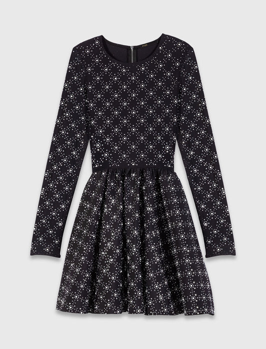 Pearl and rhinestone skater dress Black