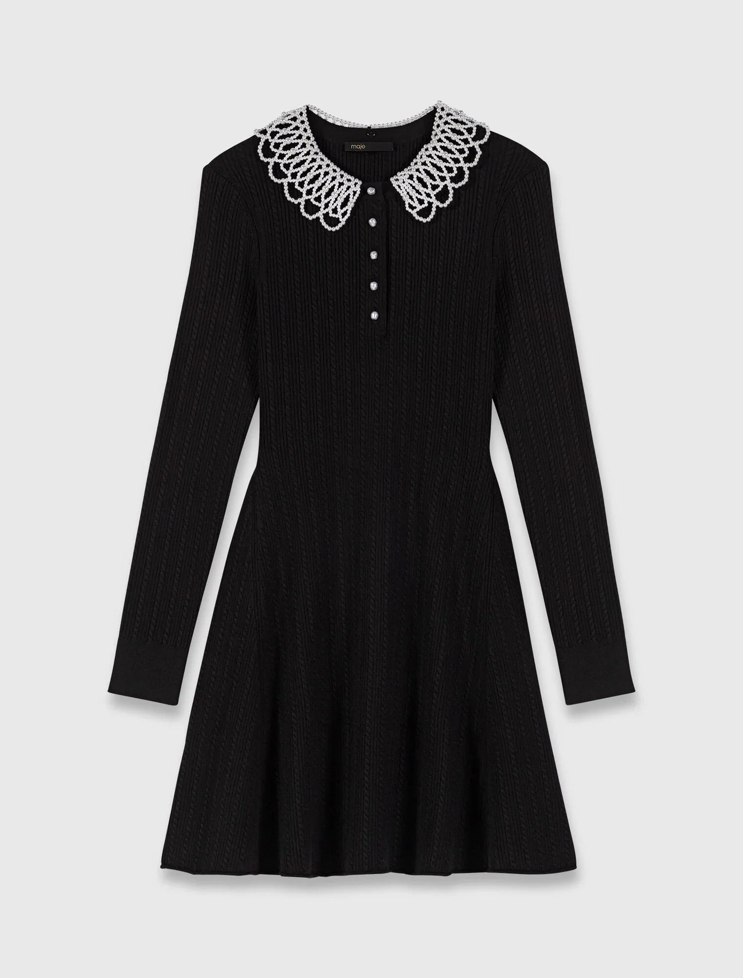 mfpro04468 short beaded collar knit dress black