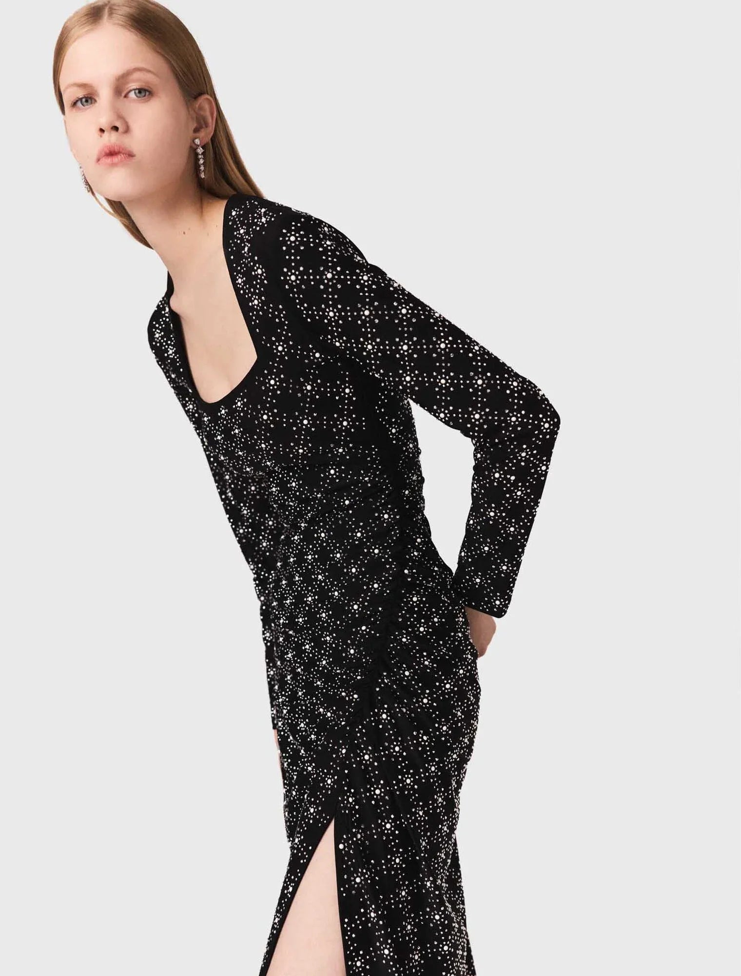 Beaded and rhinestone maxi dress Black