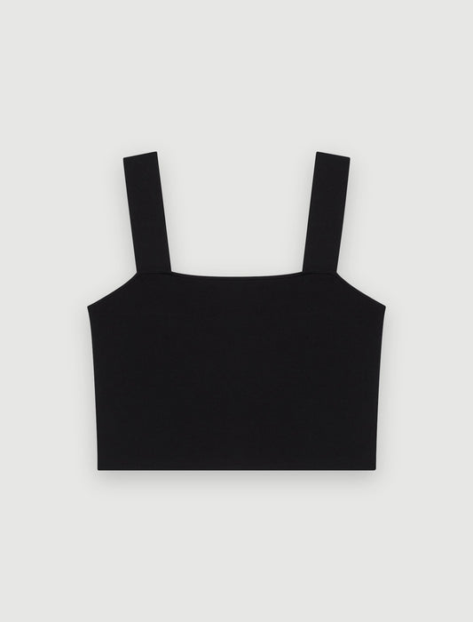 Black KNITTED CROP TOP WITH STRAPS