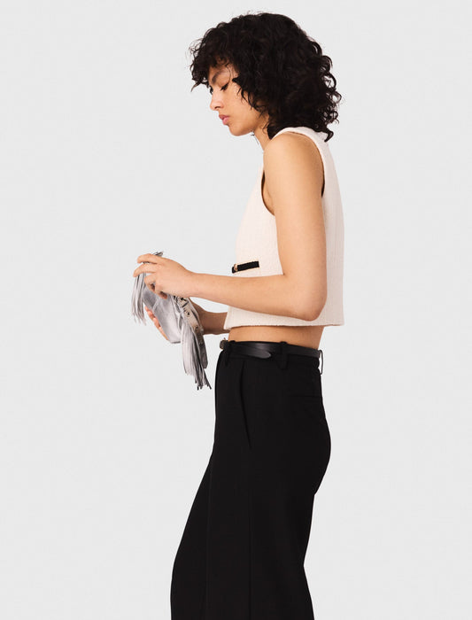 Sleeveless tweed lurex top