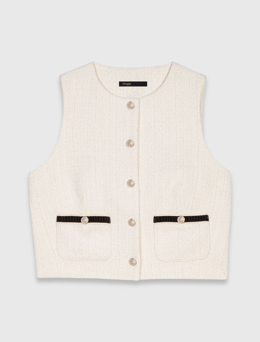 Sleeveless tweed lurex top