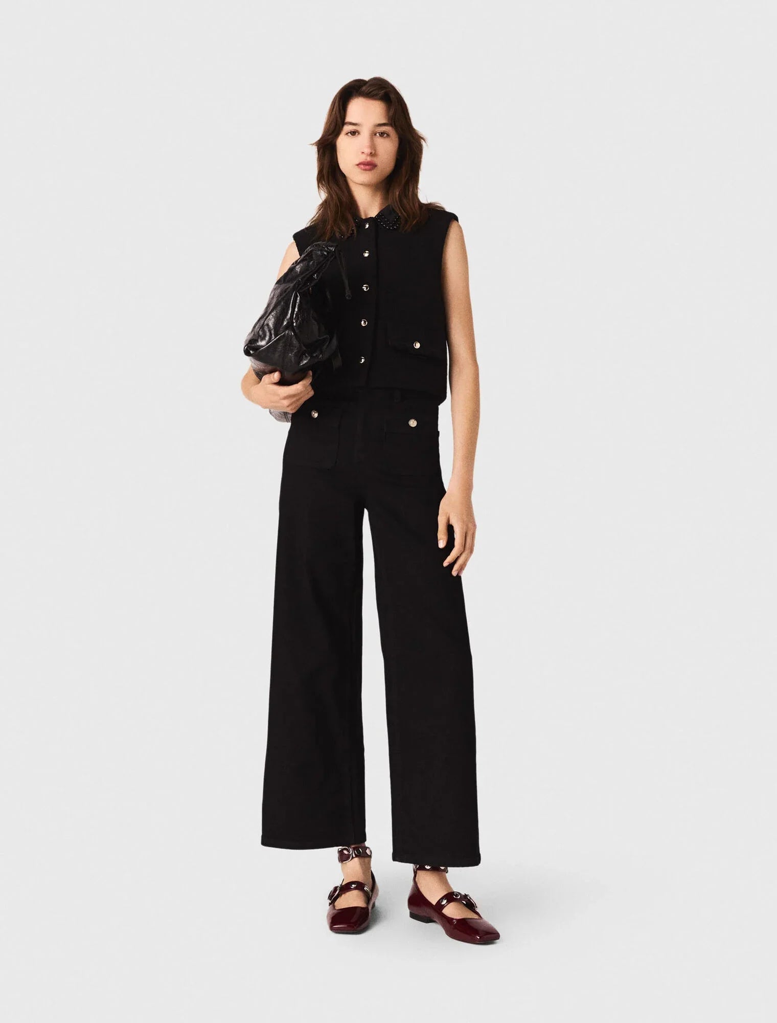 Tweed top with velvet trim