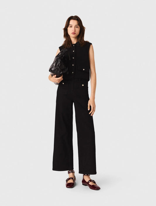 Tweed top with velvet trim