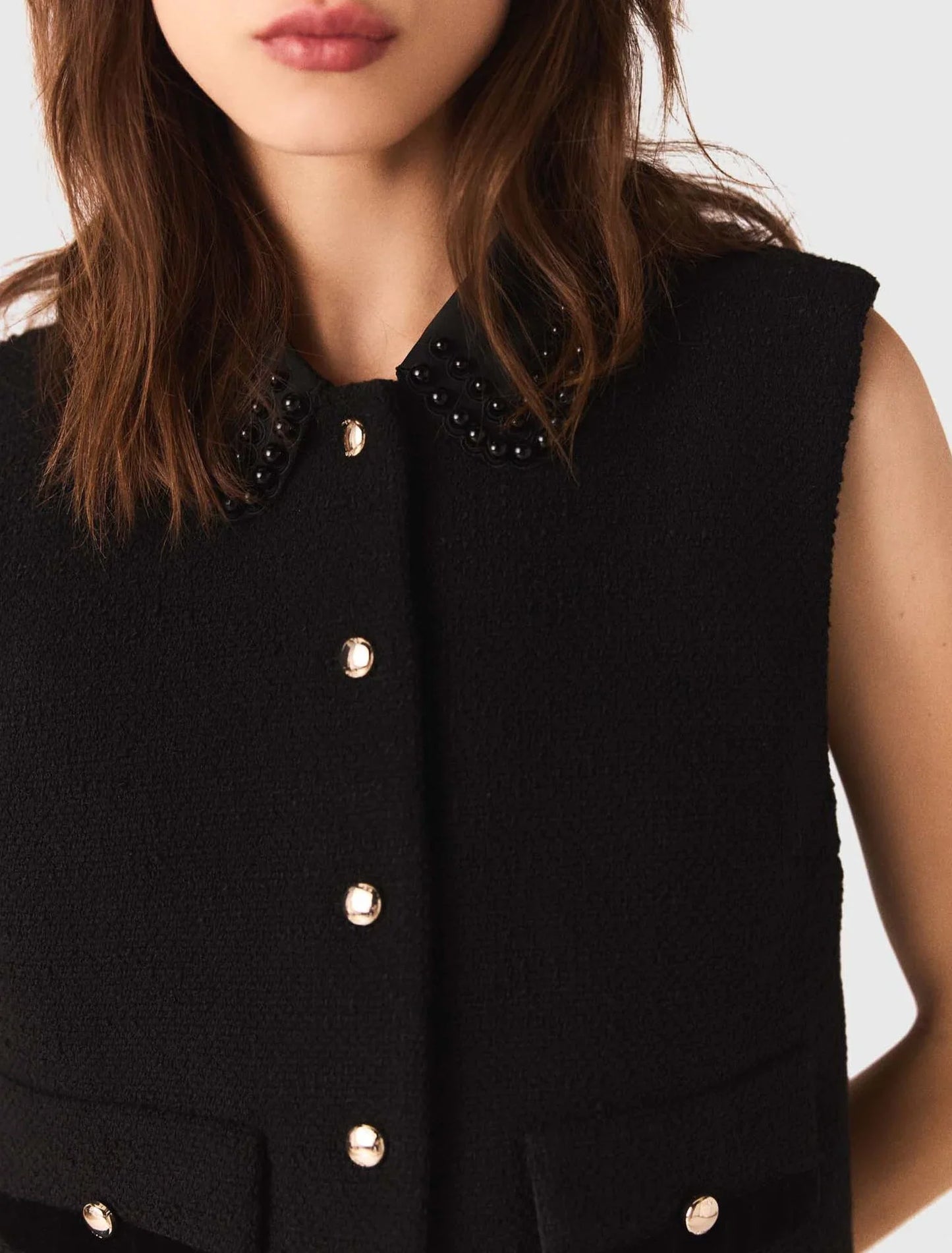 Tweed top with velvet trim