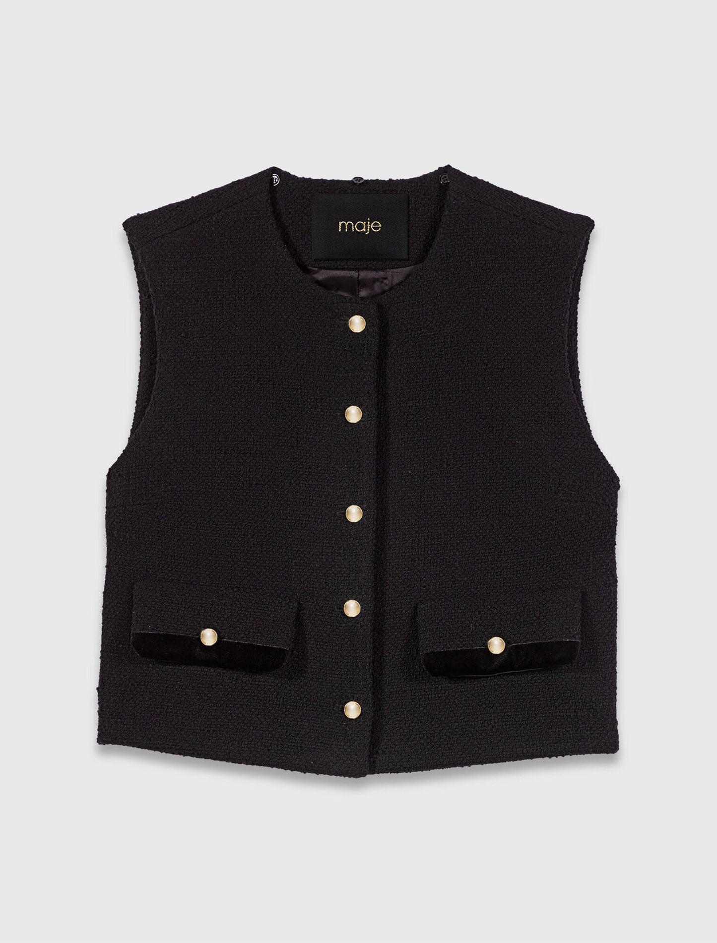 Tweed top with velvet trim