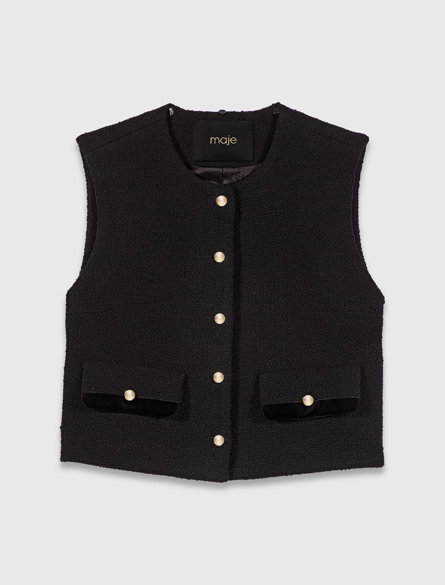 Tweed top with velvet trim