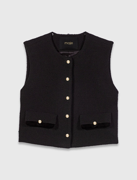 Tweed top with velvet trim