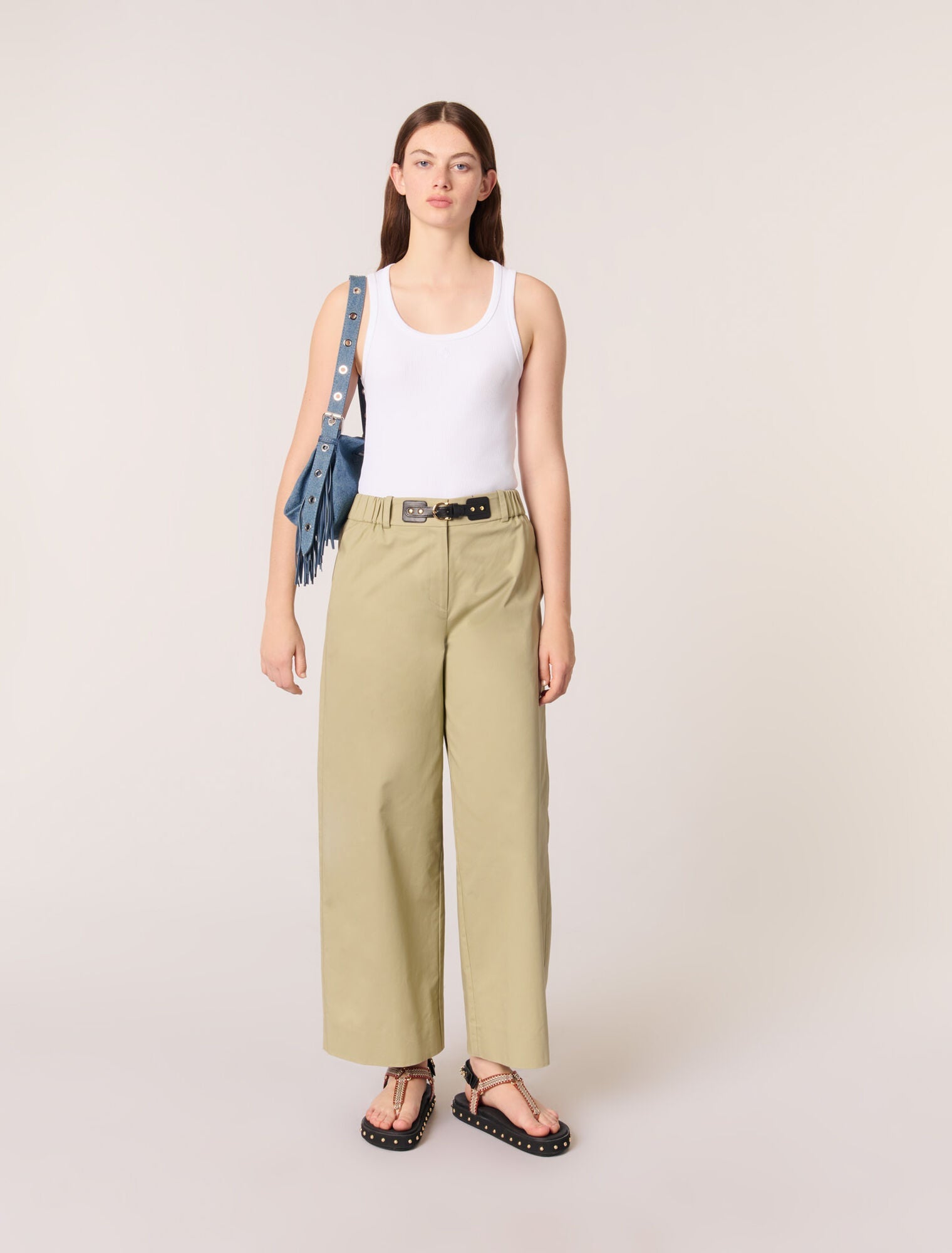 White-featured-Rib knit tank top