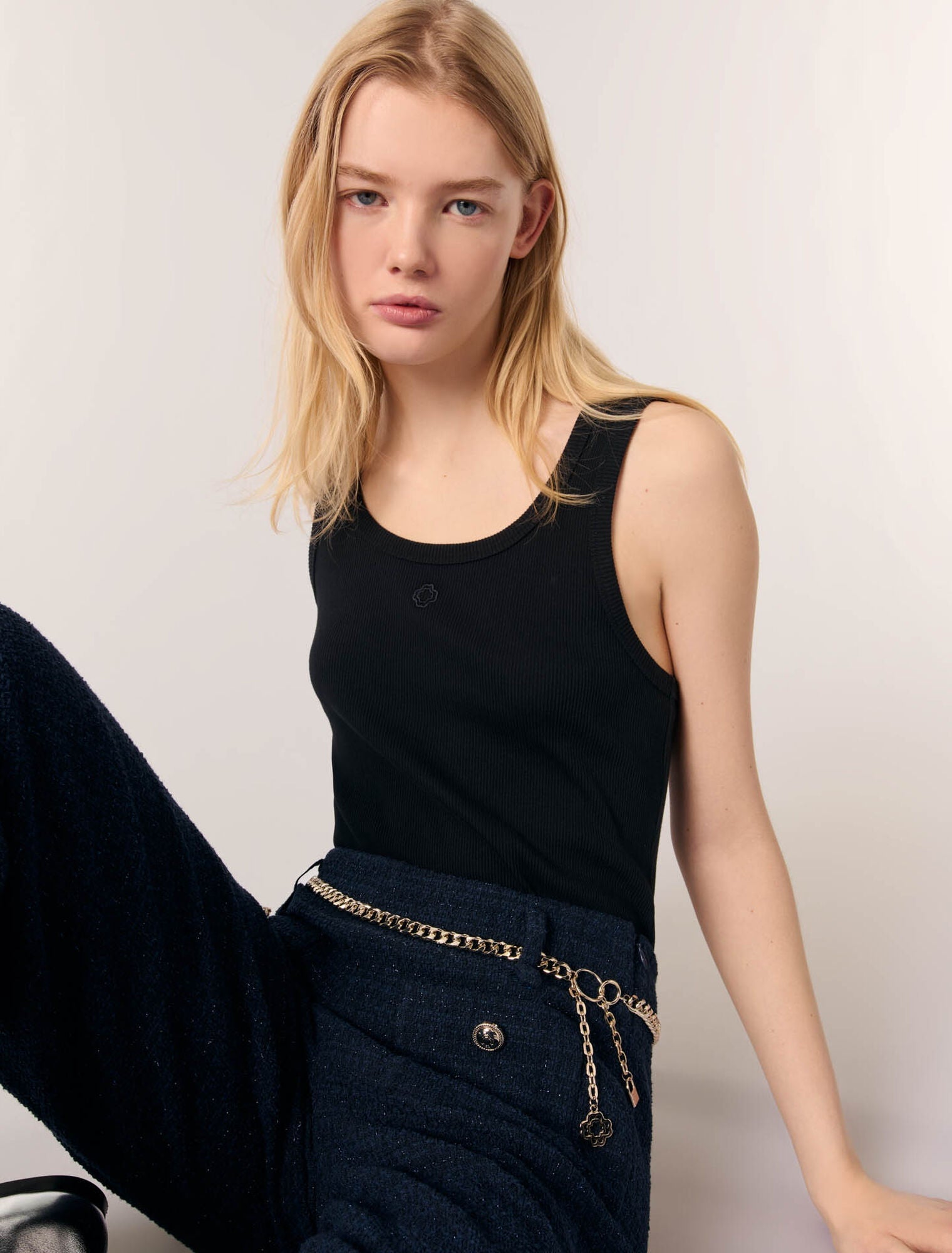 Black-Rib knit tank top