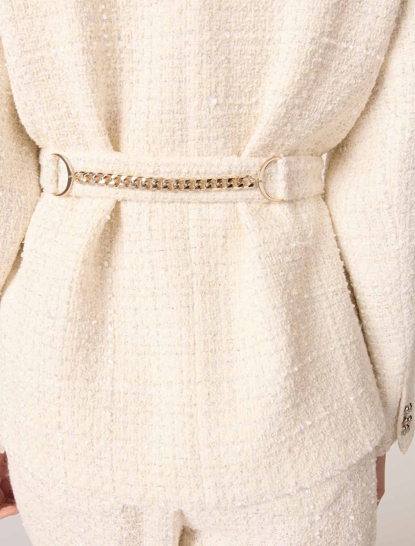 Ecru-Belted tweed jacket
