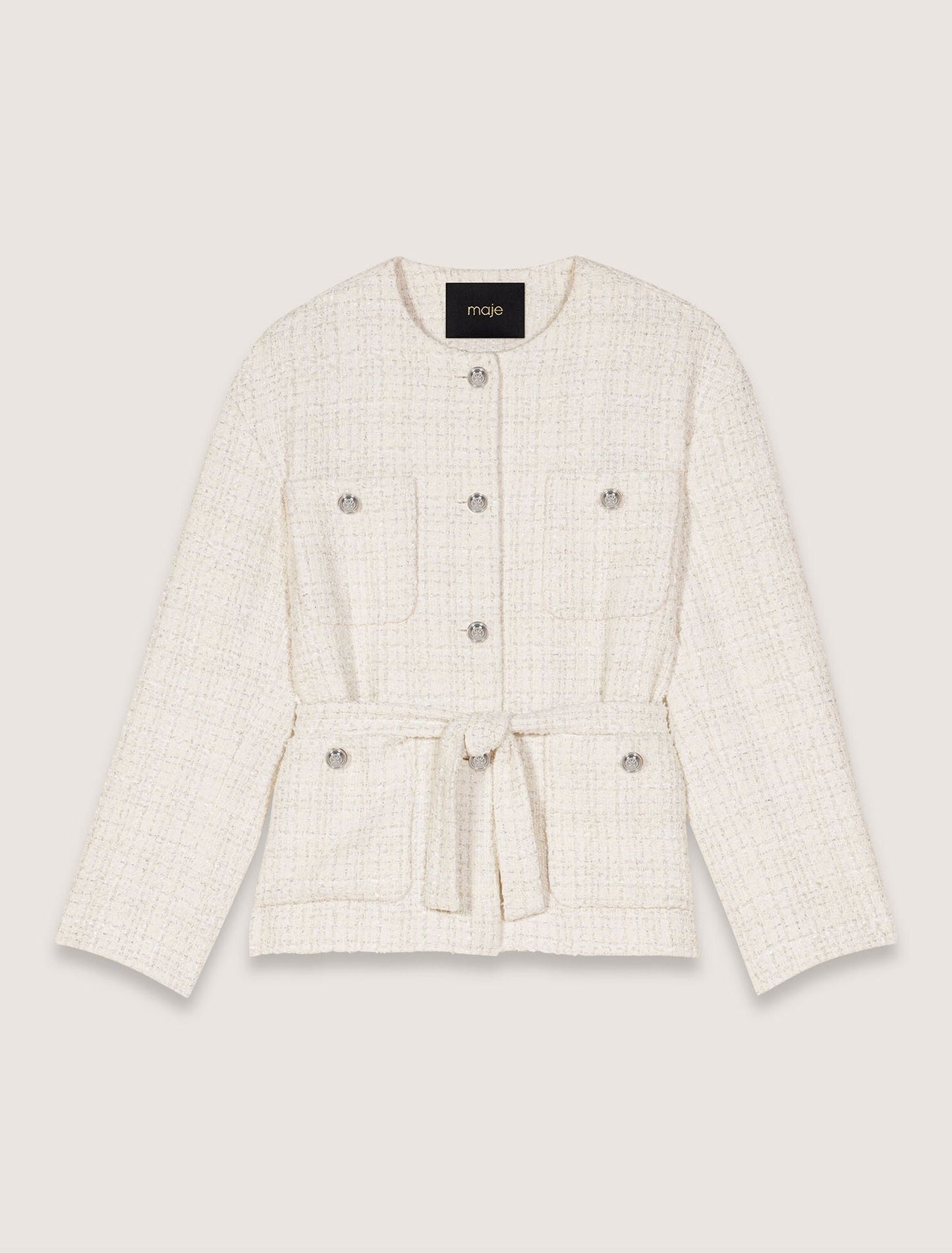 Ecru-Belted tweed jacket