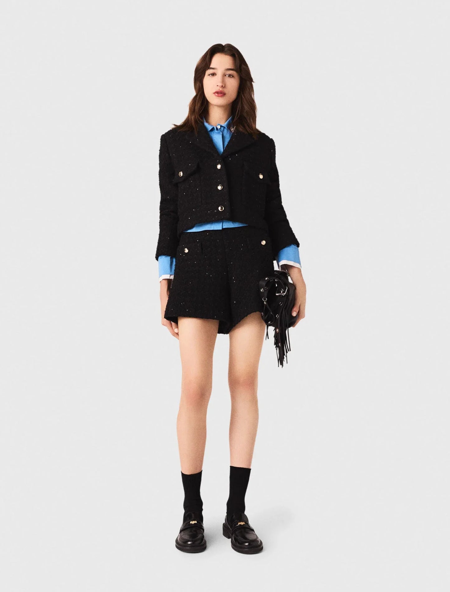 Short rhinestone tweed jacket