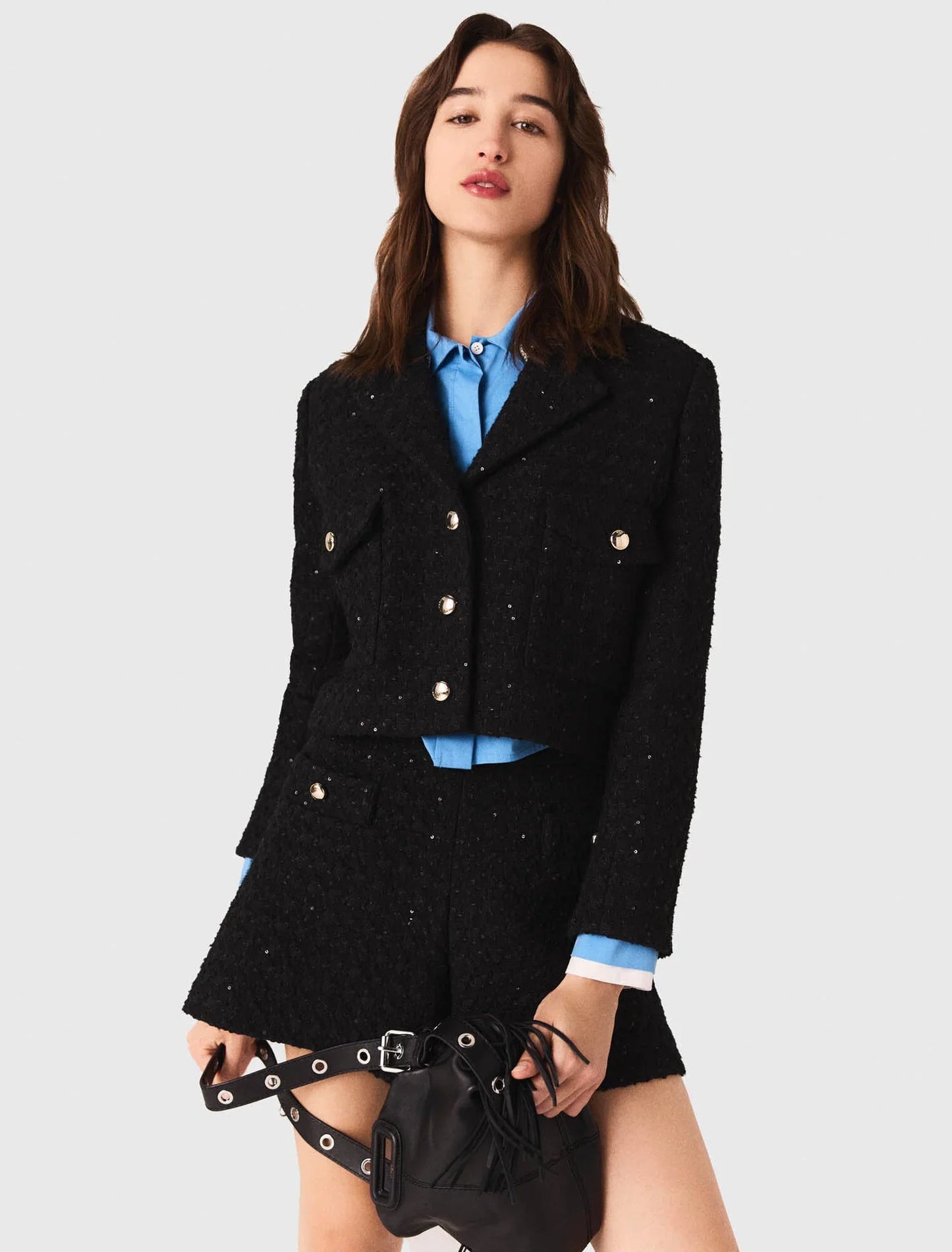 Short rhinestone tweed jacket