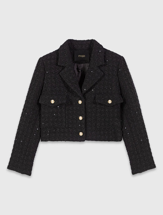 Short rhinestone tweed jacket