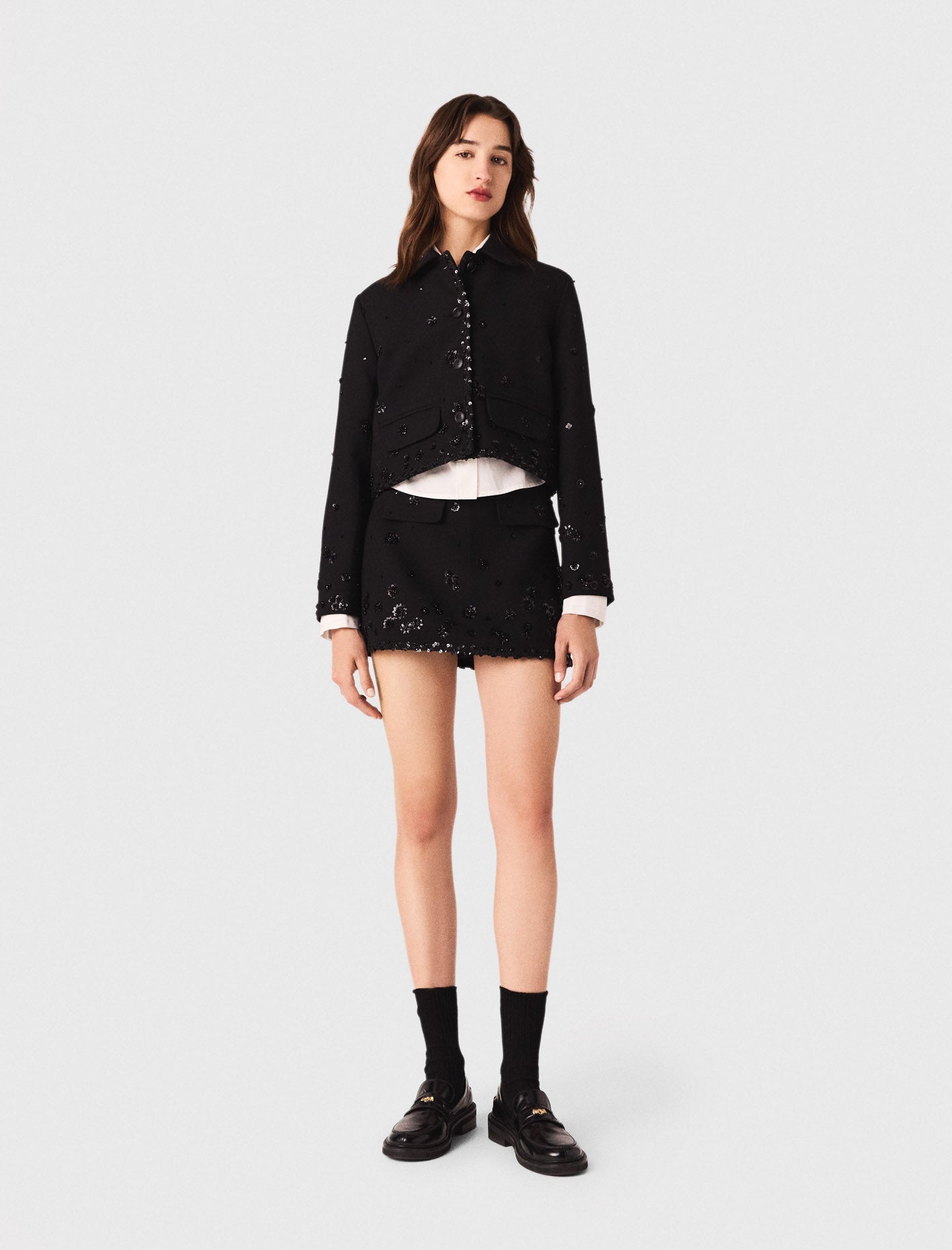 Short embroidered jacket Black