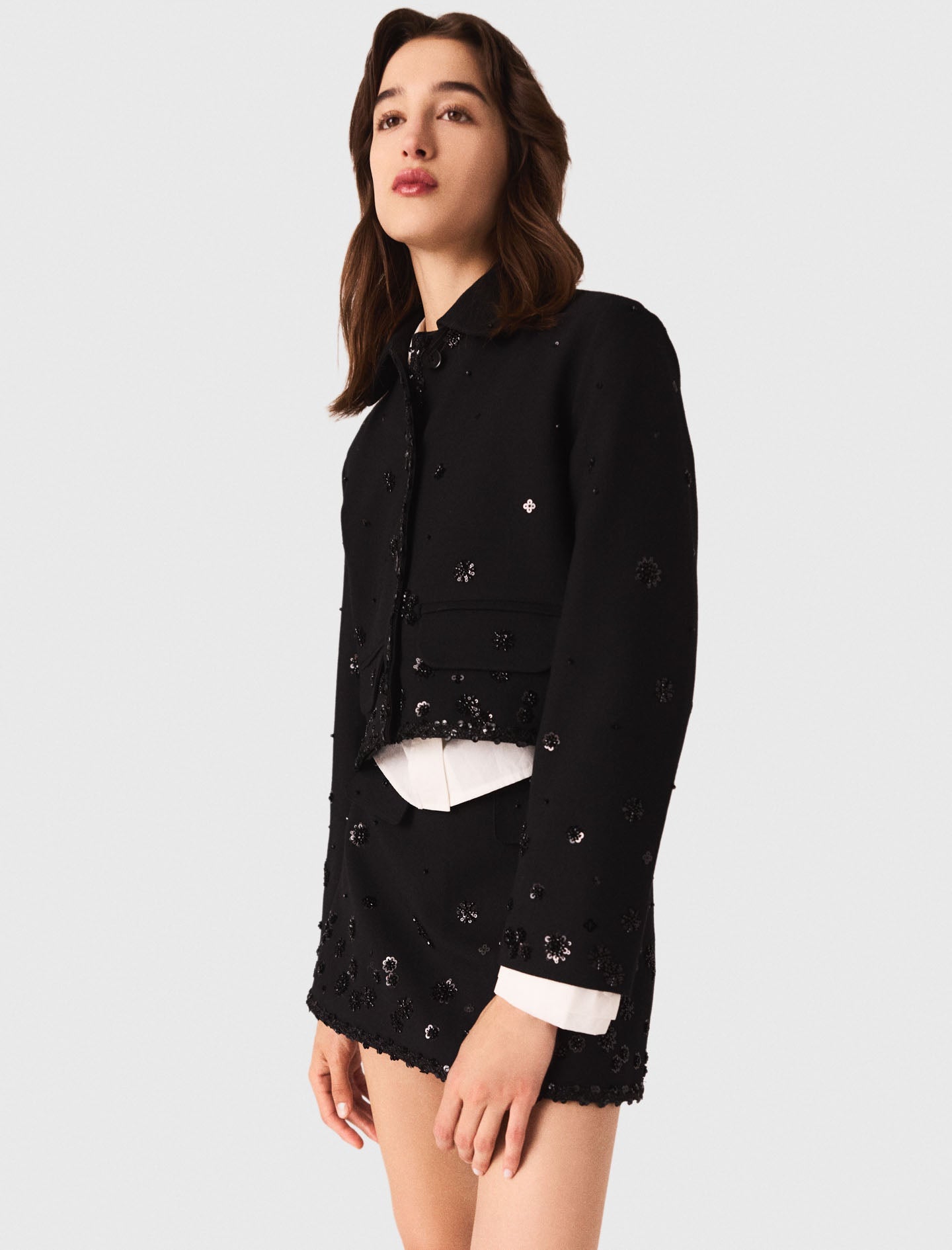 Short embroidered jacket Black